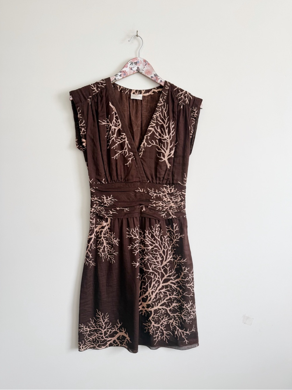 VALENTINO Roma Brown Coral Branch Print  Cotton Dress Size 6 Women’s Resortwear
